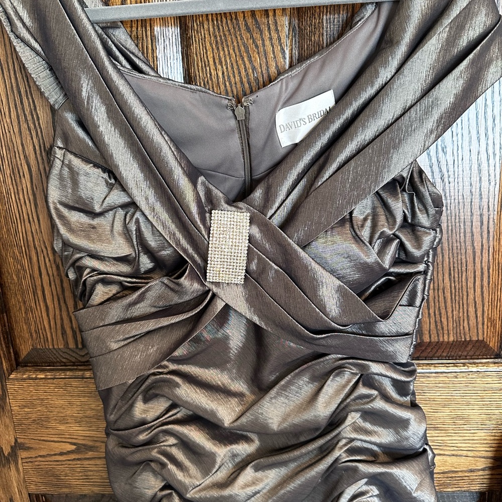 David's Bridal Metallic Gray Dress